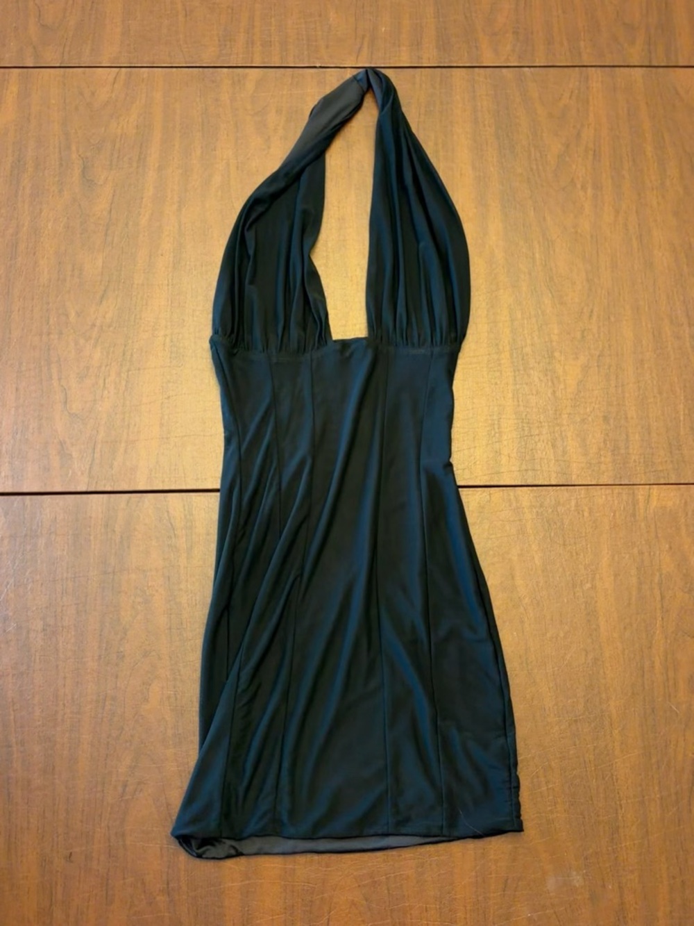 Tiger Mist Black Halter Dress with Plunging Neckline